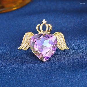 Brooches Micro Inset Zircon Crown Double Wing Love Brooch Exquisite Design Sense Clothing Temperament Corsage Pin Accessories