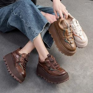 Casual Shoes Krasovki 6cm Genuine Leather Platform Sneakers Fashion Autumn Lady Women Super Thick Female Lace Up Moccasin Spring