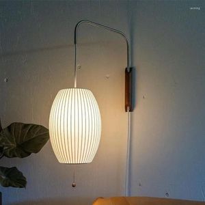 Vägglampa design japandi belysning handvävd siden ljus för vardagsrum dekorativa sconces sovrum sängplats