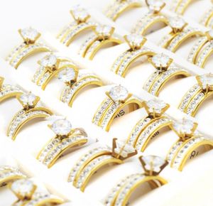 12 coppie miscele anelli di fidanzamento dimensionali impostati per donne intarsio romantico rhinestone lady zircone fedi nuziali gioielli6992179