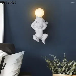 Lampada a parete ZC-ECC Cute Monkey Bear for Children camera da letto camera da letto LED SCONCE Light Resin Bambola Decorazioni interni