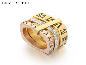 Band Rings Luxury Female Twanging Ring Trendy Aço inoxidável Três camadas números romanos Zircon Bridal Wedding Jewelry Gift 2211350384