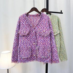 Kvinnors stickor Kvinnor Metallisk Tassel Cardigan 2024 Spring Classic Knit Outwear