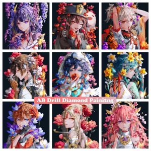 Stitch Genshin Impact Anime 5D AB Diamond Painting Video Game Xiao And Zhongli Cross Stitch Rhinestones Mosaic Embroidery Home Decor