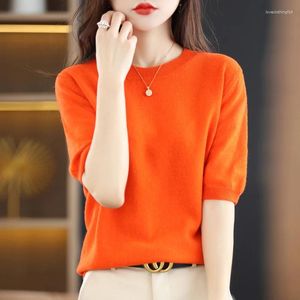 Women's Sweaters Spring And Summer Short-sleeved Women O-neck Slim Wool Cotton Blend Pullover Vest T-shirt Knitted Base Sweater