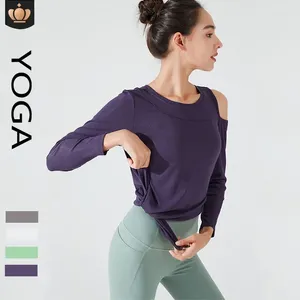 Aktif Gömlek Logo Kadınların Üst Omuz Omuz Hızlı Kurutma Fitness Takım Casulo Zayıflama ve Vücut Yoga