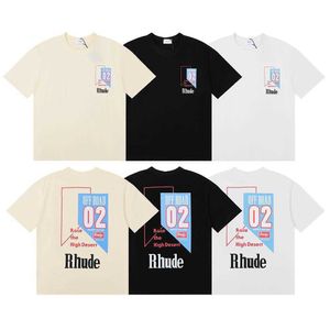 Högkvalitativ original Rhuder Designer T Shirts Trendy Micro Logo Track Letter Tryckt Kort ärm Tshirt för män Kvinnor High Street Loose Half With 1: 1 LOGO