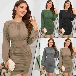 Basic Casual Dresses Designer Dress Autumn/Winter Women's New Sexy Lace Fold Slim Fit Style Dress Long sleeved Mini Short Skirt for Women Plus Size Dress