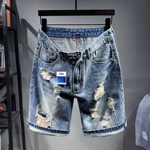 Shorts rasgados masculinos de verão soltos tamanho de jeans curto tamanho 42-48 para 112-142kg Guy