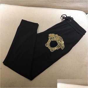 Mens Pants Beauty Designer Head Embroidery Sequin Byxor DString Outdoor Slacks Kvinnor Överdimensionerade Sweatpants Drop Delivery Apparel CLO DH8BB