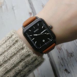 Wristwatches Simple Fashion Watch For Women Leather Strap Quartz Ladies Rectangular Calendar Stuedents Watches Reloj Para Mujer