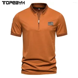 Polos masculinos Moda de verão Moda estampada Bloco de cores Faixa de manga curta Camiseta de lapela fina camisa de pólo masculino