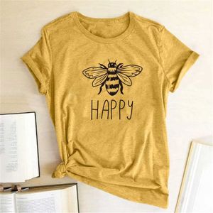 Kvinnors t-shirt Seeyoushy Happy Print Bee Womens T-shirt kortärmad casual skjorta Kvinnors sommargrafik T-shirt Y2K TOP 2023L2405