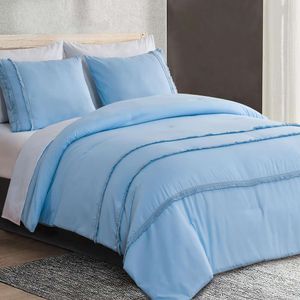 Одеяльная крышка светло-голубые три односторонних кисточка набор утешителей 3 штук, 1 Queen Comforter (90''x90 '') с 2 Pillowshams (20''x26 '')