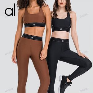 Al yoga set Adjustable Shoulder Strap Sports Bra Elastic Waist Training Yoga Pants Women Activewear Set