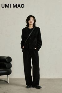 Kvinnors kostymer Umi Mao Yamamoto Dark Blazers Set Small Unique Design Minimalist Corduroy Short Coat Casual Pants Winter Laydown Two Piece