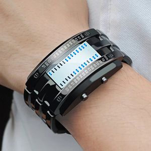 Fashion Binary LED Watch Mens Sports Uhren Schwarz Edelstahl Elektronisches Armband Uhr Paar Uhr Relogio Maskulino 240428