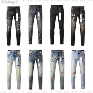 Purple Jeans Designer for Mens Brand Hole Skinny Motorcycle Trendy Ripped Patchwork All Year Round Slim Legged TCS7