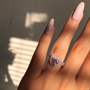 2021 Luksusowy różowy miłość z bocznymi kamieniami pełen diamentów propozycja mody Party Party All-Match Kobiet biżuterii 282L