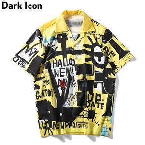 Koszulki męskie Dark Graffitti Retro koszule 2019 Summer Strt Mens Shirt Short Slve Town-Down Koszulki dla mężczyzn Y240506