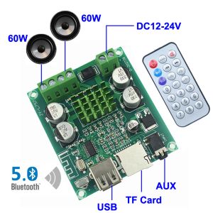 Amplifikatör 2*60W Bluetooth 5.0 Amplifikatör Kart Dijital Ses Güç AMP HIFI Stereo 2.0 Kanal D Sınıfı D Sınıfı TF Kart USB USB AUX AUX