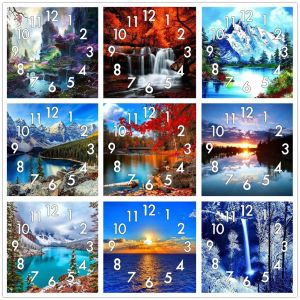 Stitch Dpsprue Full Diamond Painting Cross Stitch With Clock Mechanism Mosaic 5D Diy Square Round Lake Scenery 3d Embroidery Gift HG44