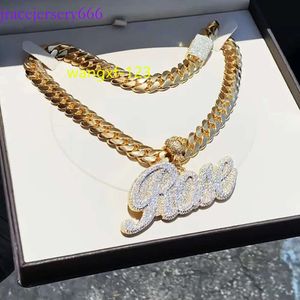 Vvs Moissanite Diamond Sterling Sier Gold Iced Out Letter Necklace Cuban Link Chain Hip Hop Custom Name Pendant