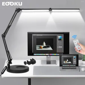 Table Lamps EOOKU Remote Control Desk Lamp Folding Double Tube Timing Lights With Clamp&Stand For Work/Reading/Nail Beauty Light