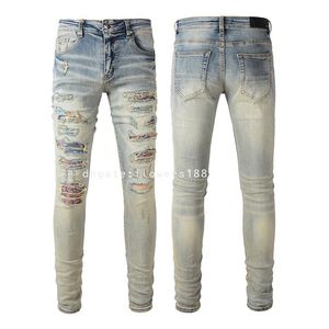 Мужские джинсы Am High Street Hole Patch Jeans Men's Patch Strame Slim Fit.