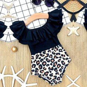 Roupas de banho meninas impressão de leopardo uma peça de banho de banho infantil de biquíni de verão bebê maiô infantil calçada infantil de praia 12m a 5t