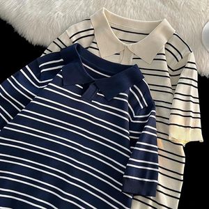 Męskie polo Summer Polo Men Stripe Fitness Elastyczność Koszule Krótkie rękaw