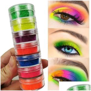 Maquiagem de neon de sombra ocular 6 cores/conjunto de pigmentos de alto pigmento mineral fosco em pó duradouro Droga de unhas entrega de beleza de saúde Dhpug