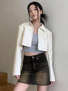 Women's Jackets Fashion Lapel PU Leather Autumn Spicy Girl Short Jacket