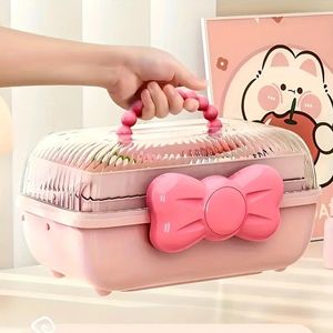 Jewelry Pouches 1pc Cute Cartoon Style Storage Box Hairpin Headwear Cosmetics Large Capacity Transparent Lid Bedroom