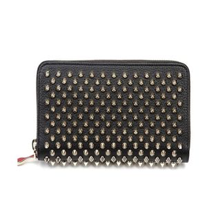 Men Women Genuine Cow Leather Red Line With Spikes Fashion Wallets Ladies New Party Wallets Holders 2028