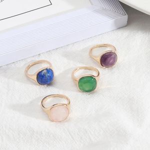 Klusterringar Fashion Pink Rose Quartz Healing Crystal Geometric Gold Plated Purple Blue Green Natural Stone Ring for Women Jewelry Gift
