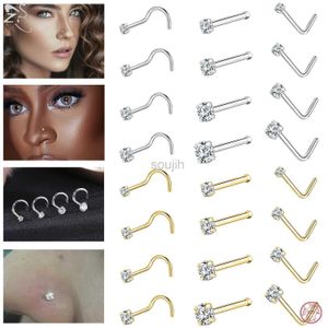 Vücut Sanatları ZS 1pc 18/20G Renkli CZ Kristal Burun Stud 925 Gümüş Burun Delme Vidası S-şekilli Tutucu Burun deliği Piercing Takı 2-3.5mm D240503