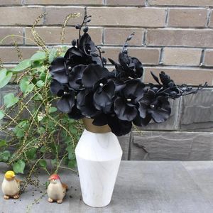 Flores decorativas 1pc Simulação de flores artificiais Fabala floral preto phalaenopsis decoração de plástico falsa de plástico