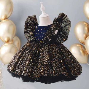 Flickans klänningar 12m Baby Girl 1st Birthday Party Dress Sequin Toddler Girl Evening Wear Princess Christmas Dresses Spädbarn Girl Wedding Tutu klänning