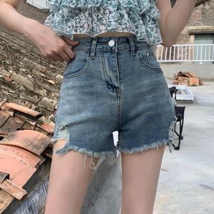 Kvinnors jeans s-5xl tjej fettstorlek hög midja denim shorts kvinnors burr trasiga korta byxor dam visa tunt koreanskt mode