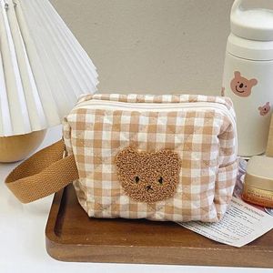 Storage Bags Large Capacity Portable Cosmetic Bag Cute Bear Makeup Pouch Checkerboard Female Make Up Cases Travel Accessories