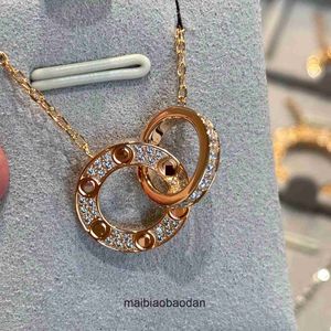 Cartre High End jewelry rings for womens LOVE classic round full sky star double ring necklace for women thick plated 18k rose gold collarbone chain Original 1to1 logo