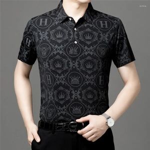 Polos masculinos tendência de verão europeu e americano lapela impressa a moda casual camisa polo fina respirável top