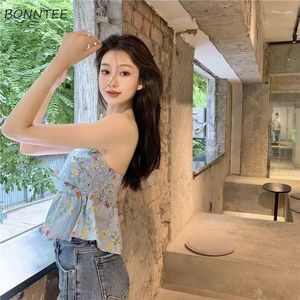 Women's Tanks Floral Print Camis Women Summer Sleeveless Tube Top Sexy Sweet High Street Pleated Ruffles Korean Style Fashion Chic