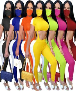 Women Two Piece Pants Set Designer Waistexposed Short Sleeve Suspender Tracksuits Fashion Tight Long Trousers Casual Sports Suit 4737473