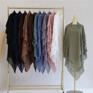 Dubai Turkiet 3 lager chiffon khimar lång halsduk bön hijab kvinnor muslimska eid ramadan plagg islamiska kläder abayas abaya niqab 240430