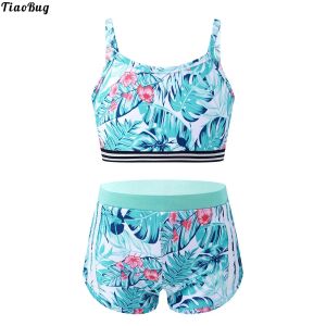 Suits TiaoBug Kids Girls Tankini Activewear Outfit Sleeveless Crop Top With Bottoms Tracksuit Set For Gymnastics Swimming Fitness