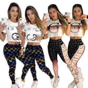 Kvinnor Tvåbitar byxor Summer Outfits Casual Crew Neck Cropped Tops and Leggings Set Designer Letter Set Women Summer Outfits