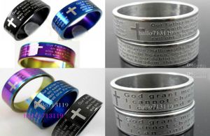 50pcs religious bible cross English LORDS prayer etch Serenity Prayer stainless steel rings Fashion MEN 316L8007846