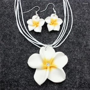 Chains Designer Jewelery Sets Trendy Handmade Soft Polymer Pottery Flower Necklace Earrings Set Valentine's Days For Women Gift